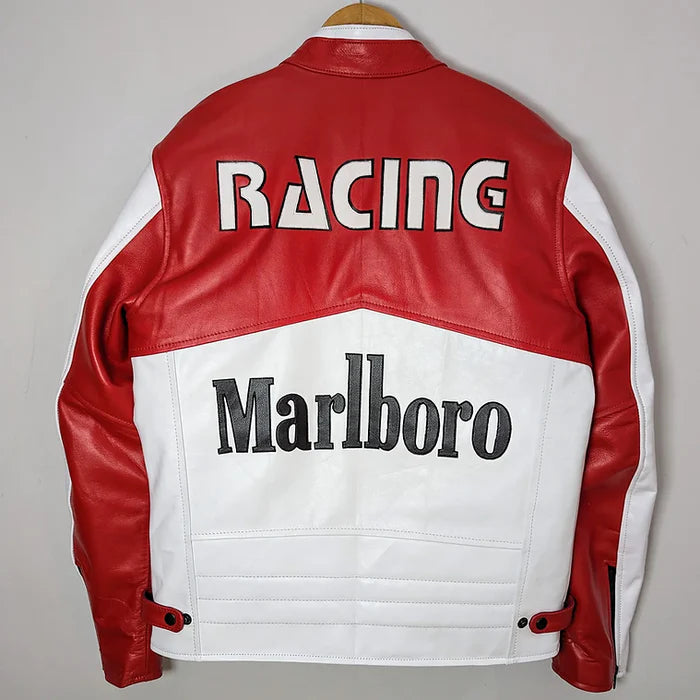 Marlboro Vintage White Racing Leather Effect Jacket