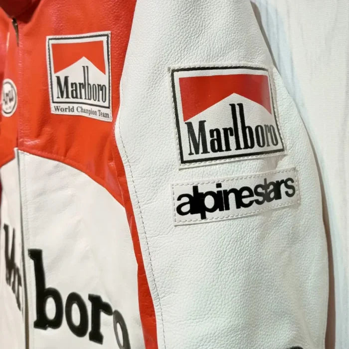 Marlboro Vintage White Racing Leather Effect Jacket