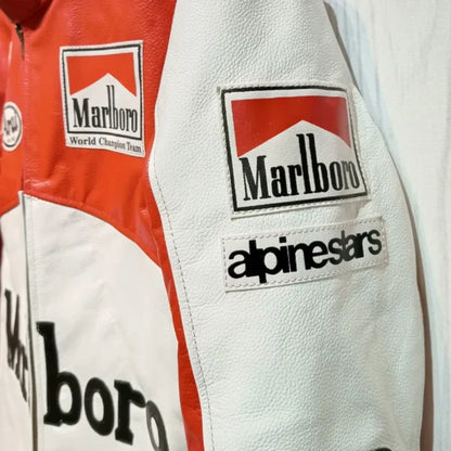 Marlboro Vintage White Racing Leather Effect Jacket
